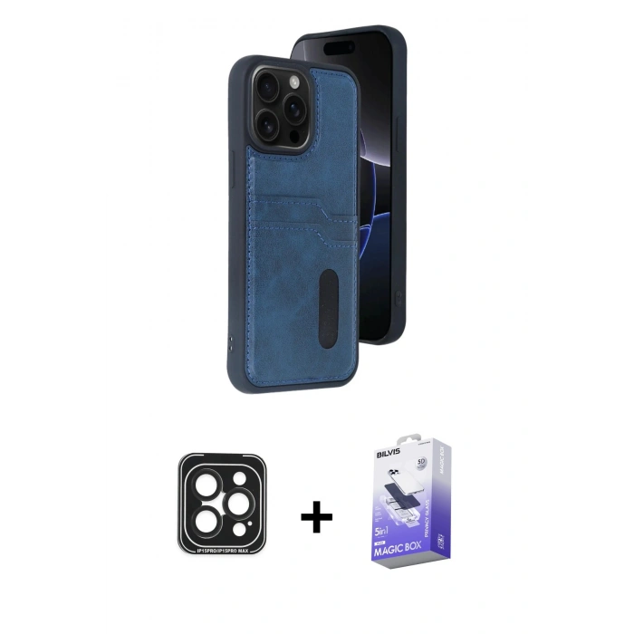 MARSİLYAN™- iPhone 15 Pro Max Kılıf Yörünge Işık Serisi - Siyah Bilvis 5in1 5D Magic Hayalet Cam Ekran Koruyucu + PVD Metal Kamera Lens - SH