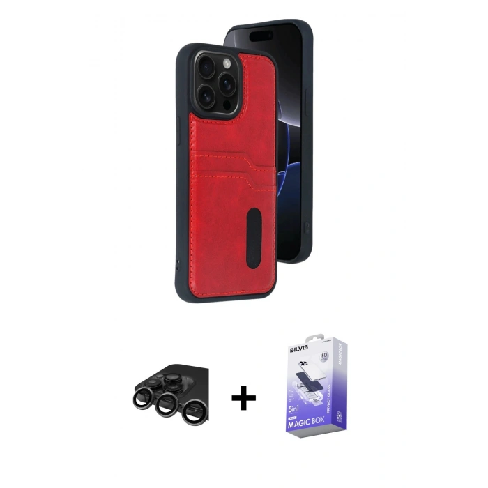 MARSİLYAN™- iPhone 15 Pro Max Kılıf Yörünge Işık Serisi - Siyah Bilvis 5in1 5D Magic Hayalet Cam Ekran Koruyucu + Raze Metal Kamera Lens - TMGI