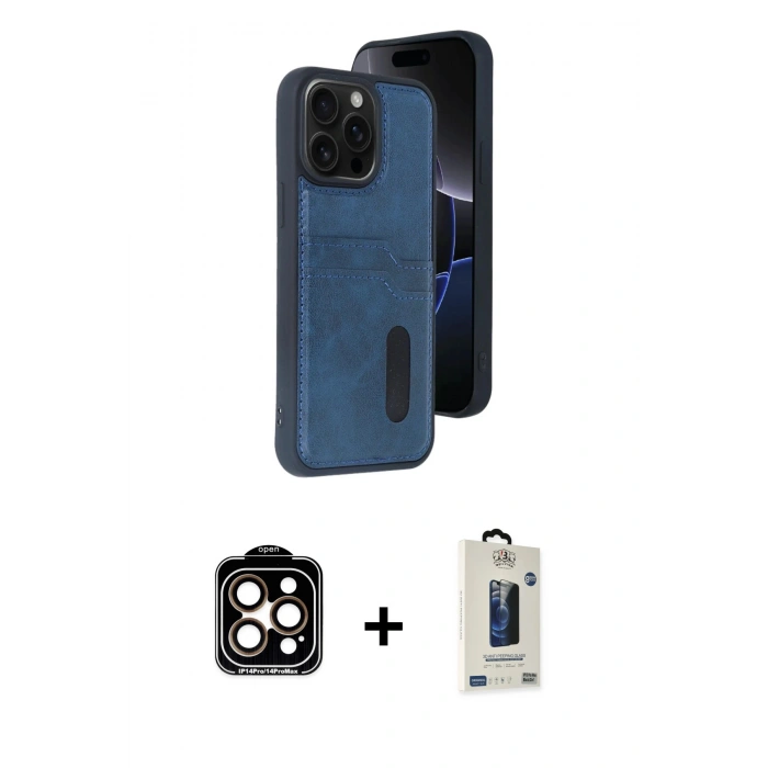 MARSİLYAN™- iPhone 15 Pro Max Kılıf Yörünge Işık Serisi - Siyah Bilvis Hayalet Cam Ekran Koruyucu + PVD Metal Kamera Lens - TU