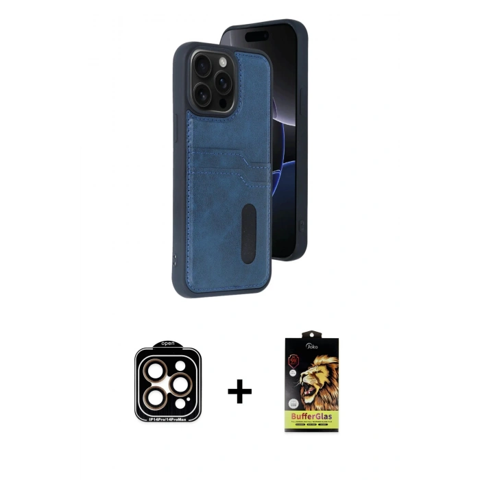 MARSİLYAN™- iPhone 15 Pro Max Kılıf Yörünge Işık Serisi - Siyah Buffer Cam Ekran Koruyucu + PVD Metal Kamera Lens - TU