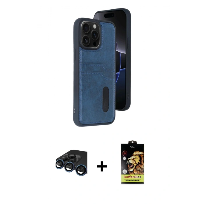 MARSİLYAN™- iPhone 15 Pro Max Kılıf Yörünge Işık Serisi - Siyah Buffer Cam Ekran Koruyucu + Raze Metal Kamera Lens - LT