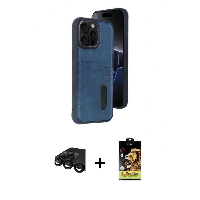 MARSİLYAN™- iPhone 15 Pro Max Kılıf Yörünge Işık Serisi - Siyah Buffer Cam Ekran Koruyucu + Raze Metal Kamera Lens - SH