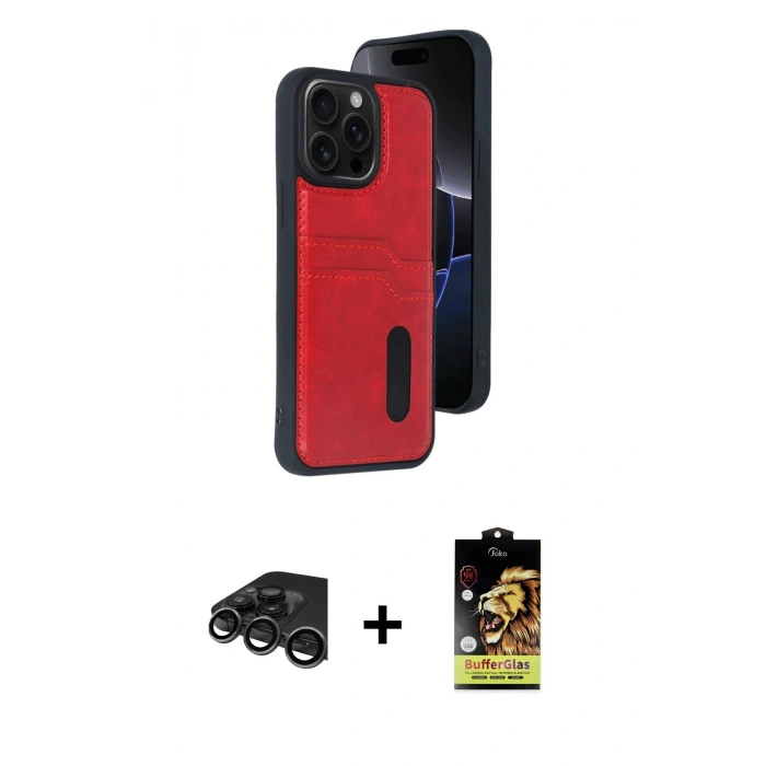 MARSİLYAN™- iPhone 15 Pro Max Kılıf Yörünge Işık Serisi - Siyah Buffer Cam Ekran Koruyucu + Raze Metal Kamera Lens - TMGI