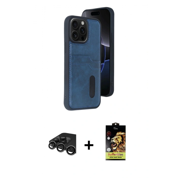 MARSİLYAN™- iPhone 15 Pro Max Kılıf Yörünge Işık Serisi - Siyah Buffer Cam Ekran Koruyucu + Raze Metal Kamera Lens - TMGI