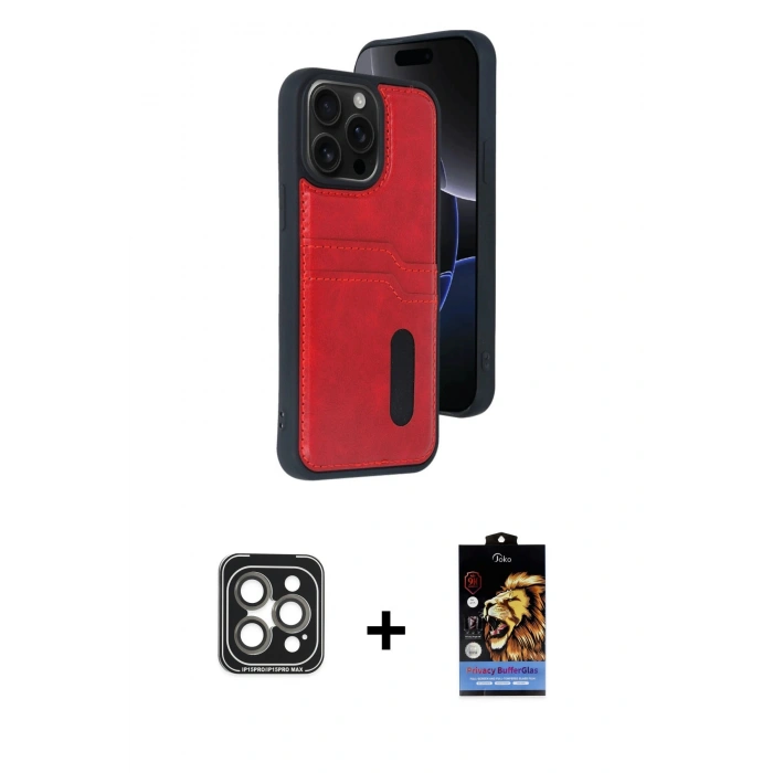 MARSİLYAN™- iPhone 15 Pro Max Kılıf Yörünge Işık Serisi - Siyah Buffer Hayalet Cam Ekran Koruyucu + PVD Metal Kamera Lens - GI
