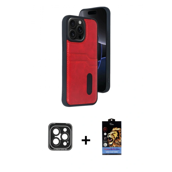 MARSİLYAN™- iPhone 15 Pro Max Kılıf Yörünge Işık Serisi - Siyah Buffer Hayalet Cam Ekran Koruyucu + PVD Metal Kamera Lens - SH