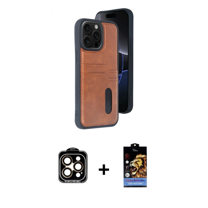 MARSİLYAN™- iPhone 15 Pro Max Kılıf Yörünge Işık Serisi - Siyah Buffer Hayalet Cam Ekran Koruyucu + PVD Metal Kamera Lens - TU