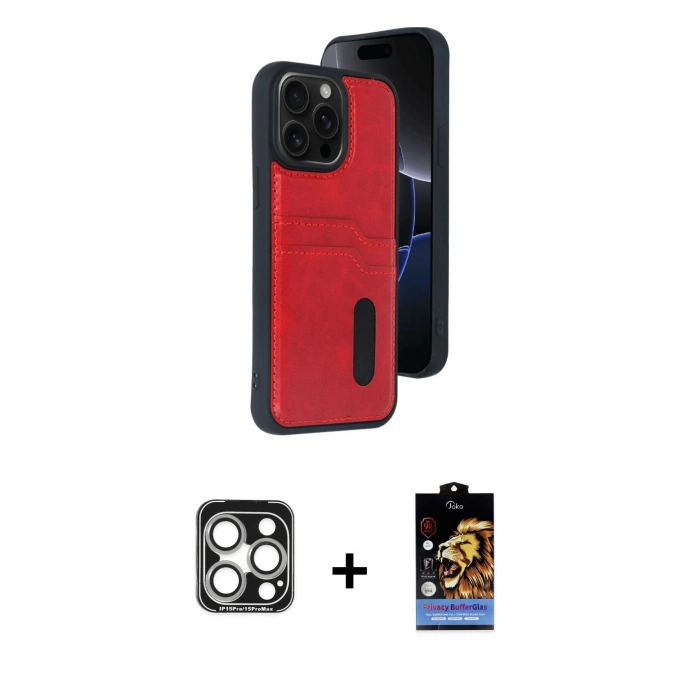 MARSİLYAN™- iPhone 15 Pro Max Kılıf Yörünge Işık Serisi - Siyah Buffer Hayalet Cam Ekran Koruyucu + PVD Metal Kamera Lens - GS