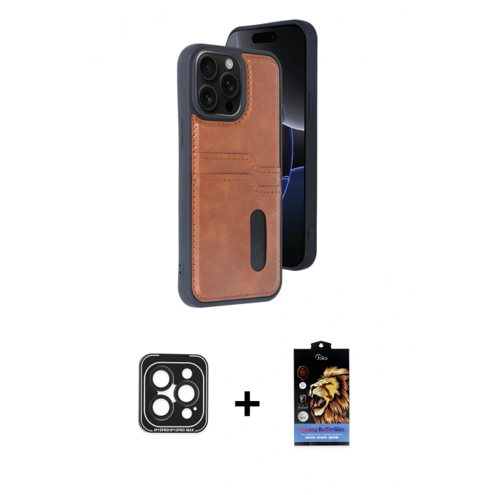 MARSİLYAN™- iPhone 15 Pro Max Kılıf Yörünge Işık Serisi - Siyah Buffer Hayalet Cam Ekran Koruyucu + PVD Metal Kamera Lens - SH