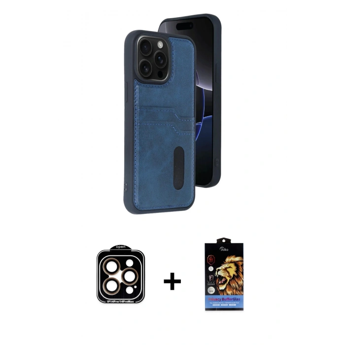 MARSİLYAN™- iPhone 15 Pro Max Kılıf Yörünge Işık Serisi - Siyah Buffer Hayalet Cam Ekran Koruyucu + PVD Metal Kamera Lens - TU