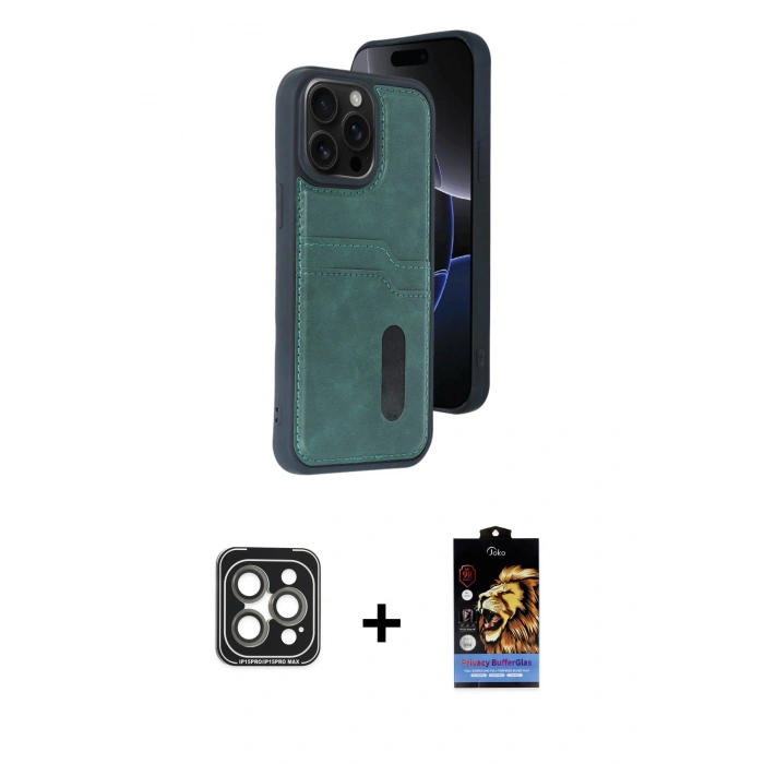 MARSİLYAN™- iPhone 15 Pro Max Kılıf Yörünge Işık Serisi - Siyah Buffer Hayalet Cam Ekran Koruyucu + PVD Metal Kamera Lens - GI