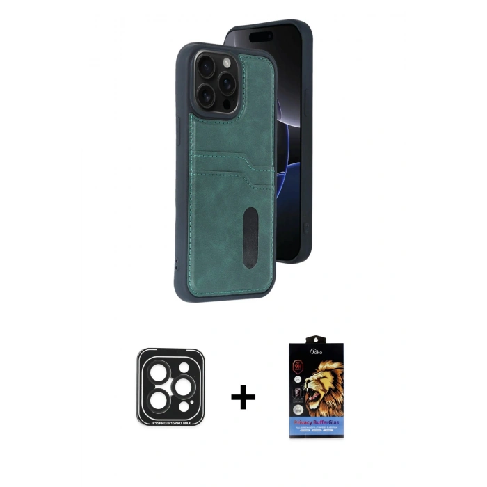 MARSİLYAN™- iPhone 15 Pro Max Kılıf Yörünge Işık Serisi - Siyah Buffer Hayalet Cam Ekran Koruyucu + PVD Metal Kamera Lens - SH
