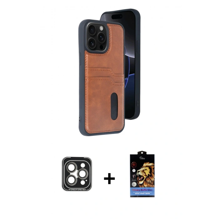 MARSİLYAN™- iPhone 15 Pro Max Kılıf Yörünge Işık Serisi - Siyah Buffer Hayalet Cam Ekran Koruyucu + PVD Metal Kamera Lens - GI