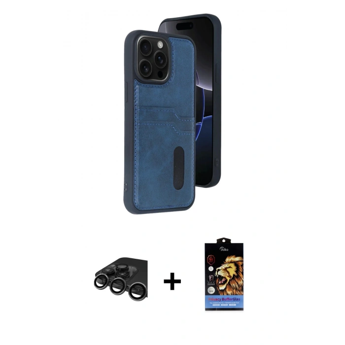 MARSİLYAN™- iPhone 15 Pro Max Kılıf Yörünge Işık Serisi - Siyah Buffer Hayalet Cam Ekran Koruyucu + Raze Metal Kamera Lens - TMGI