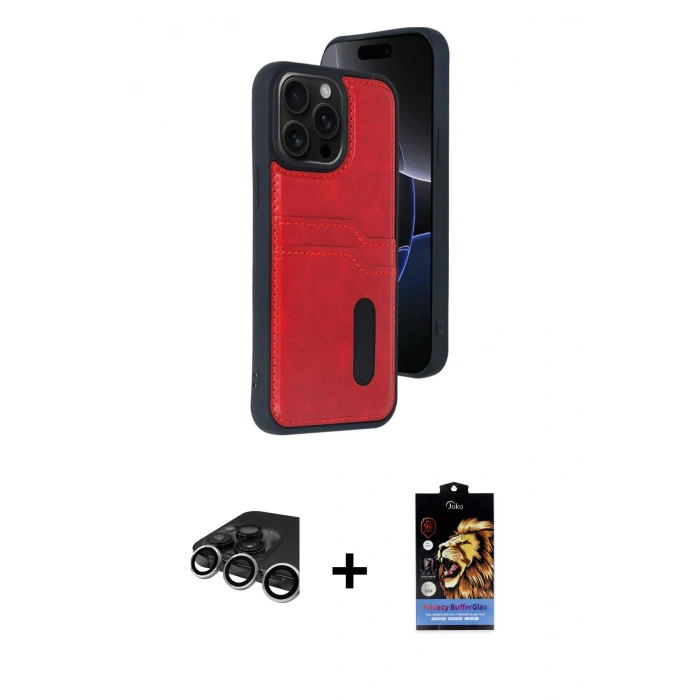 MARSİLYAN™- iPhone 15 Pro Max Kılıf Yörünge Işık Serisi - Siyah Buffer Hayalet Cam Ekran Koruyucu + Raze Metal Kamera Lens - GS
