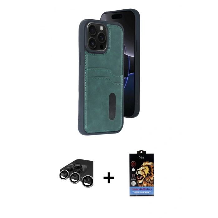 MARSİLYAN™- iPhone 15 Pro Max Kılıf Yörünge Işık Serisi - Siyah Buffer Hayalet Cam Ekran Koruyucu + Raze Metal Kamera Lens - GS