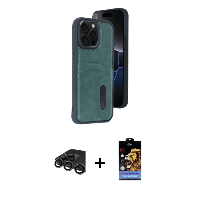 MARSİLYAN™- iPhone 15 Pro Max Kılıf Yörünge Işık Serisi - Siyah Buffer Hayalet Cam Ekran Koruyucu + Raze Metal Kamera Lens - TMGI