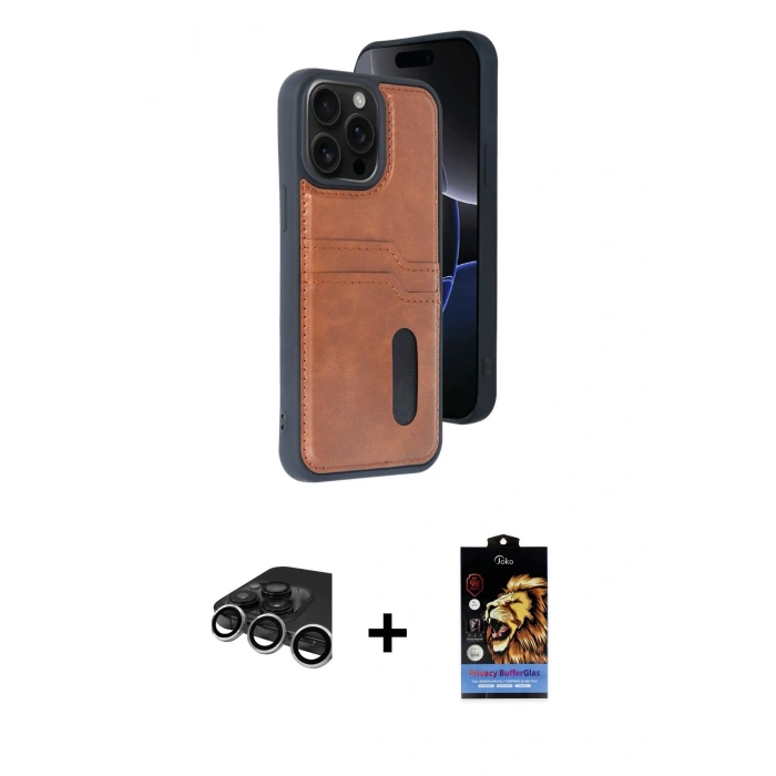 MARSİLYAN™- iPhone 15 Pro Max Kılıf Yörünge Işık Serisi - Siyah Buffer Hayalet Cam Ekran Koruyucu + Raze Metal Kamera Lens - GS