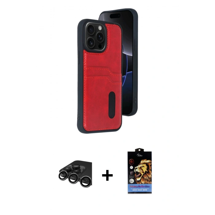 MARSİLYAN™- iPhone 15 Pro Max Kılıf Yörünge Işık Serisi - Siyah Buffer Hayalet Cam Ekran Koruyucu + Raze Metal Kamera Lens - TMGI