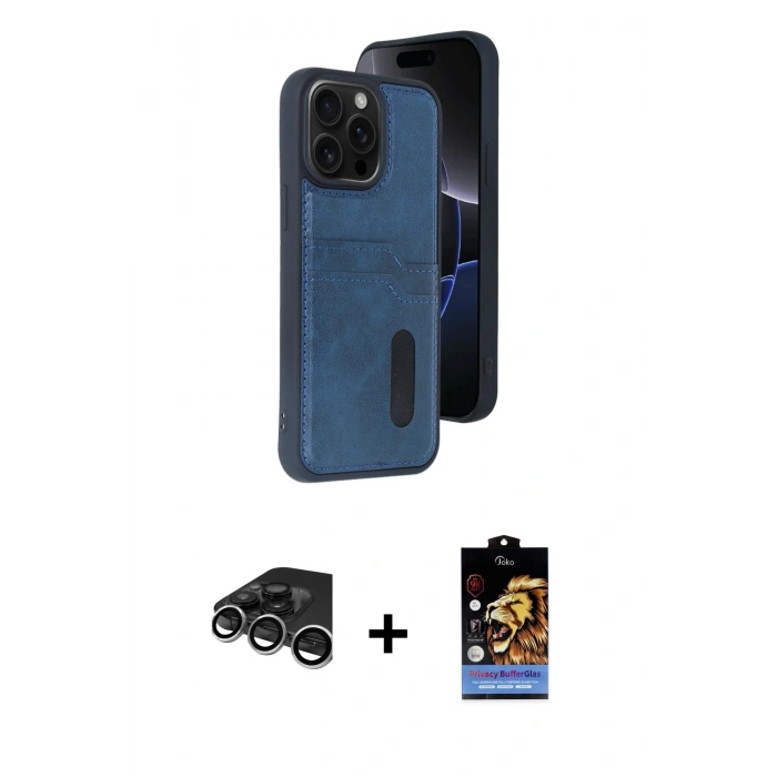 MARSİLYAN™- iPhone 15 Pro Max Kılıf Yörünge Işık Serisi - Siyah Buffer Hayalet Cam Ekran Koruyucu + Raze Metal Kamera Lens - GS