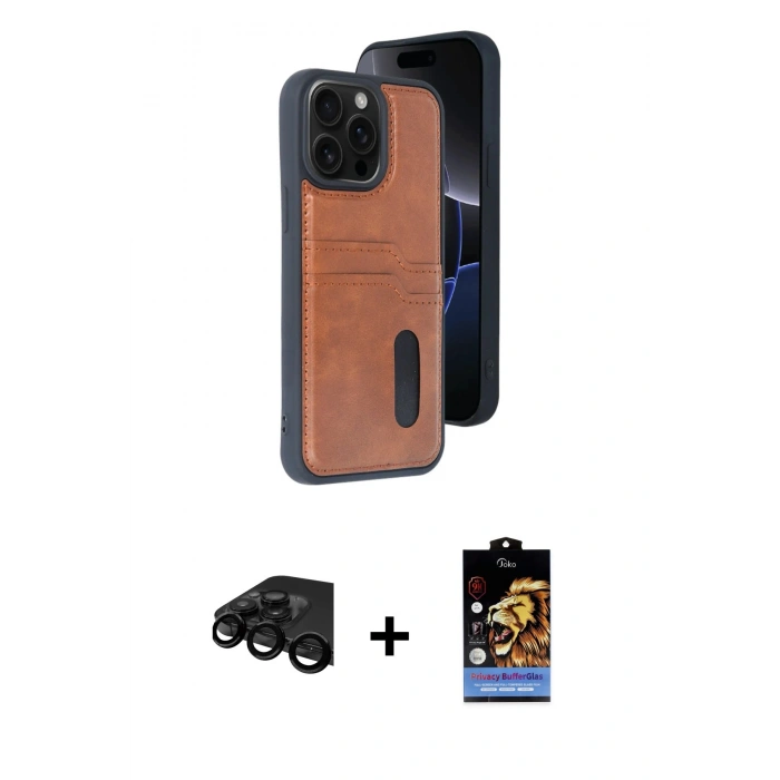 MARSİLYAN™- iPhone 15 Pro Max Kılıf Yörünge Işık Serisi - Siyah Buffer Hayalet Cam Ekran Koruyucu + Raze Metal Kamera Lens - SH