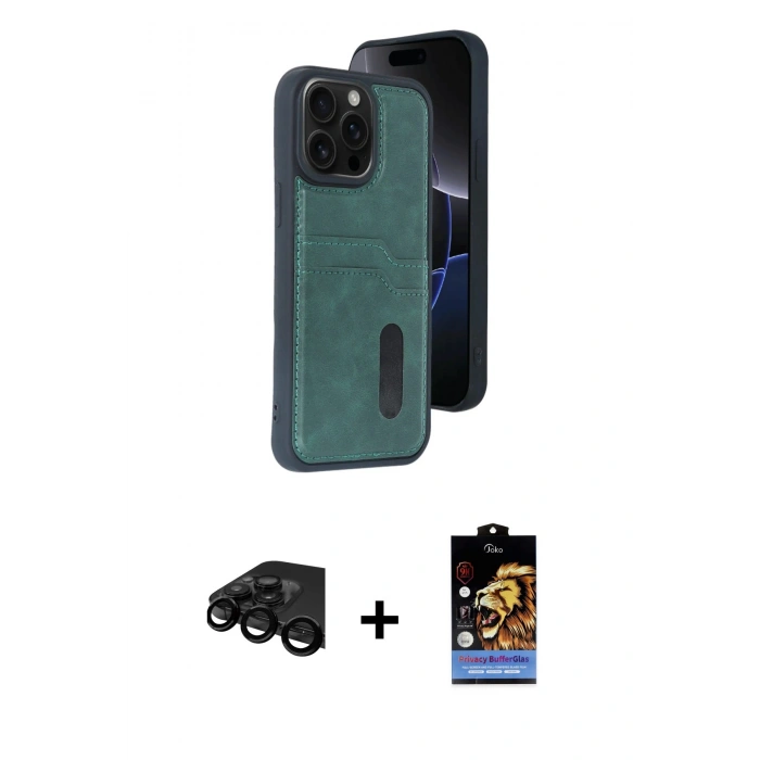 MARSİLYAN™- iPhone 15 Pro Max Kılıf Yörünge Işık Serisi - Siyah Buffer Hayalet Cam Ekran Koruyucu + Raze Metal Kamera Lens - SH