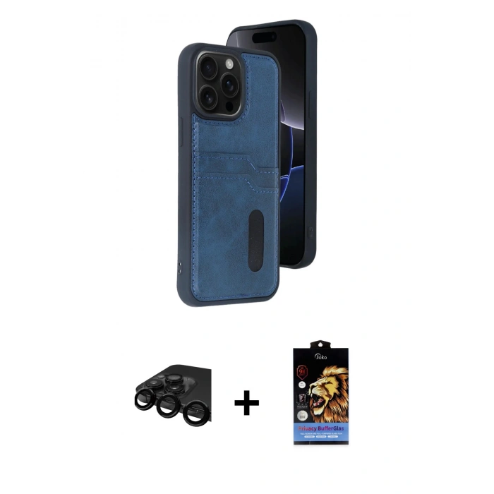 MARSİLYAN™- iPhone 15 Pro Max Kılıf Yörünge Işık Serisi - Siyah Buffer Hayalet Cam Ekran Koruyucu + Raze Metal Kamera Lens - SH