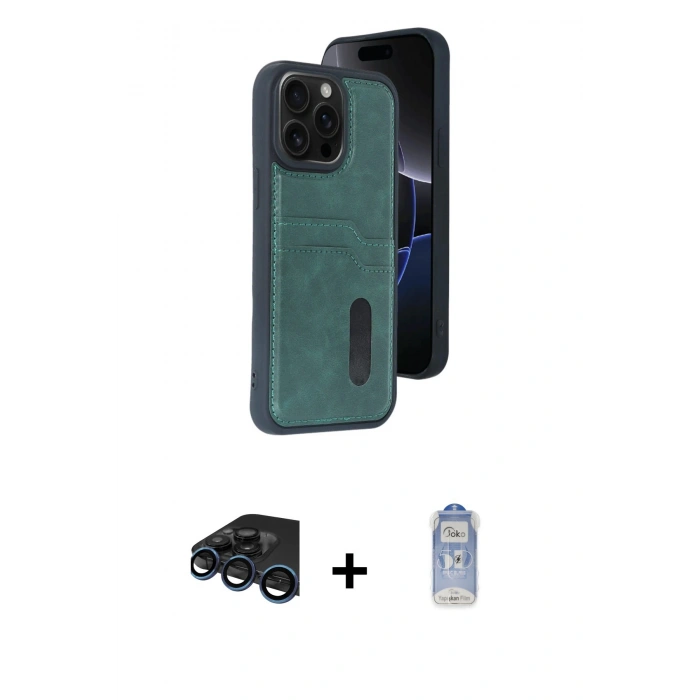 MARSİLYAN™- iPhone 15 Pro Max Kılıf Yörünge Işık Serisi - Siyah Joko Magic 5D Cam + Raze Metal Kamera Lens - LT