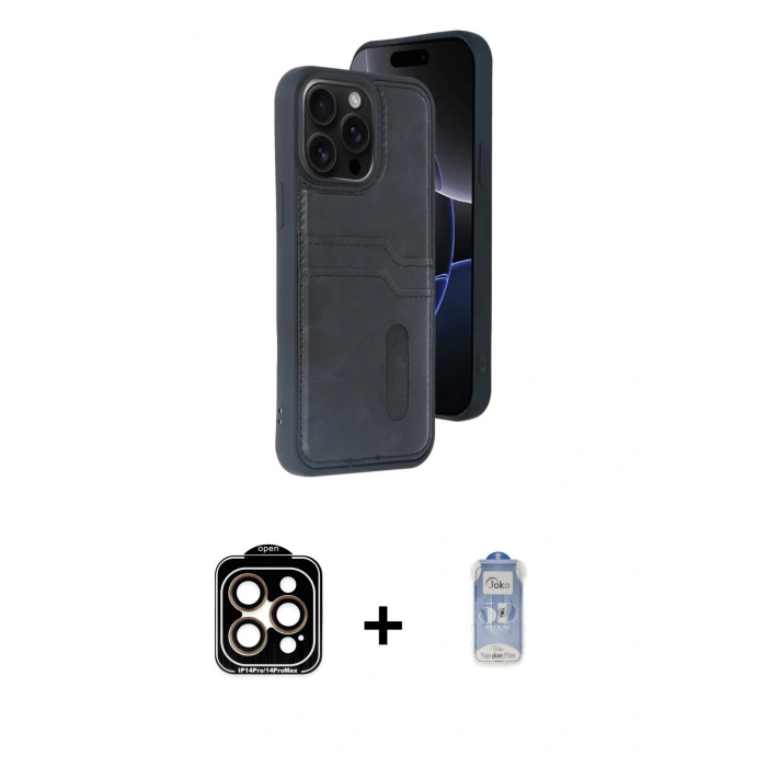MARSİLYAN™- iPhone 15 Pro Max Kılıf Yörünge Işık Serisi - Siyah Joko Magic 5D Cam + PVD Metal Kamera Lens - TU
