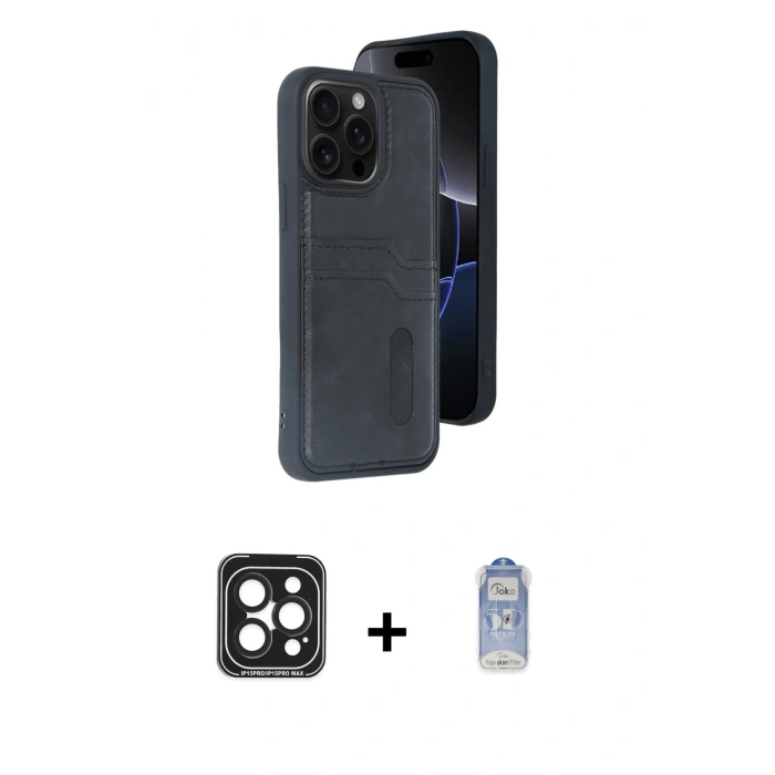 MARSİLYAN™- iPhone 15 Pro Max Kılıf Yörünge Işık Serisi - Siyah Joko Magic 5D Cam + PVD Metal Kamera Lens - SH