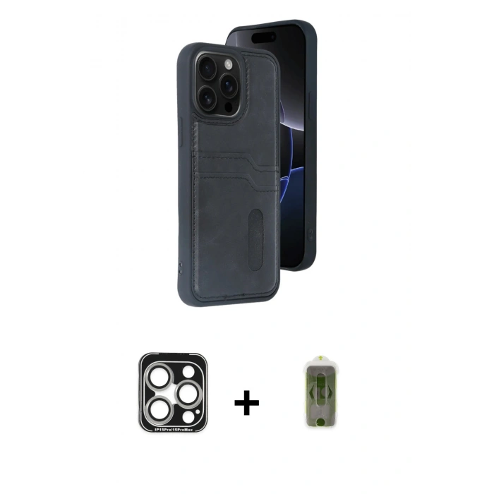 MARSİLYAN™- iPhone 15 Pro Max Kılıf Yörünge Işık Serisi - Siyah Joko Magic 5D Hayalet Cam + PVD Metal Kamera Lens - GS