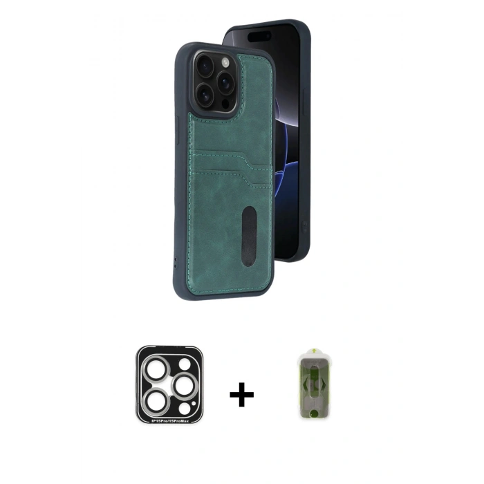 MARSİLYAN™- iPhone 15 Pro Max Kılıf Yörünge Işık Serisi - Siyah Joko Magic 5D Hayalet Cam + PVD Metal Kamera Lens - GS