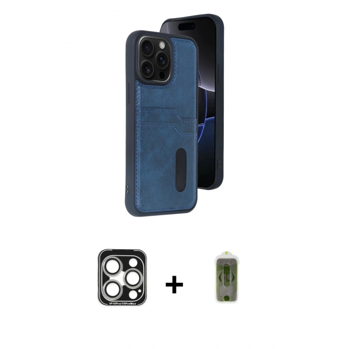 MARSİLYAN™- iPhone 15 Pro Max Kılıf Yörünge Işık Serisi - Siyah Joko Magic 5D Hayalet Cam + PVD Metal Kamera Lens - GS