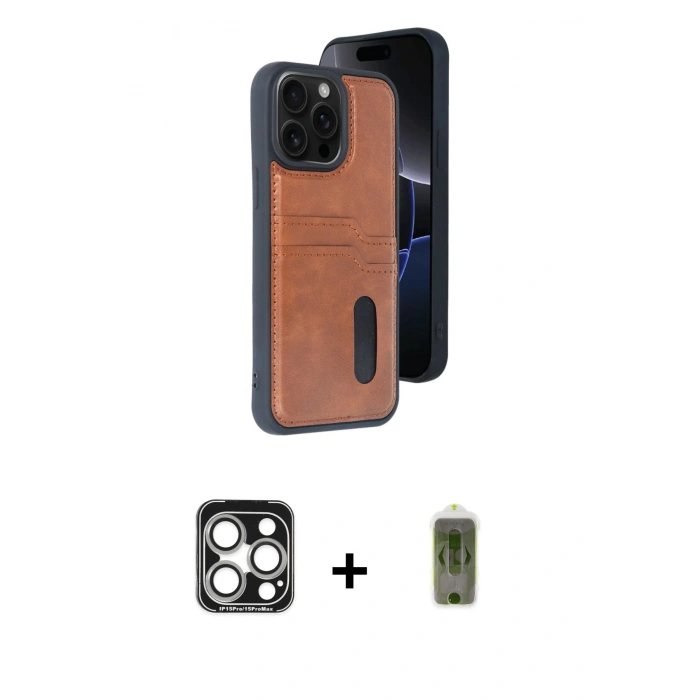 MARSİLYAN™- iPhone 15 Pro Max Kılıf Yörünge Işık Serisi - Siyah Joko Magic 5D Hayalet Cam + PVD Metal Kamera Lens - GS