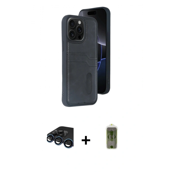 MARSİLYAN™- iPhone 15 Pro Max Kılıf Yörünge Işık Serisi - Siyah Joko Magic 5D Hayalet Cam + Raze Metal Kamera Lens - LT