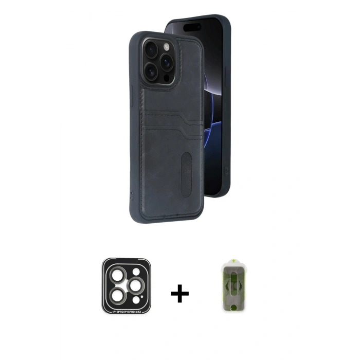 MARSİLYAN™- iPhone 15 Pro Max Kılıf Yörünge Işık Serisi - Siyah Joko Magic 5D Hayalet Cam + PVD Metal Kamera Lens - GI