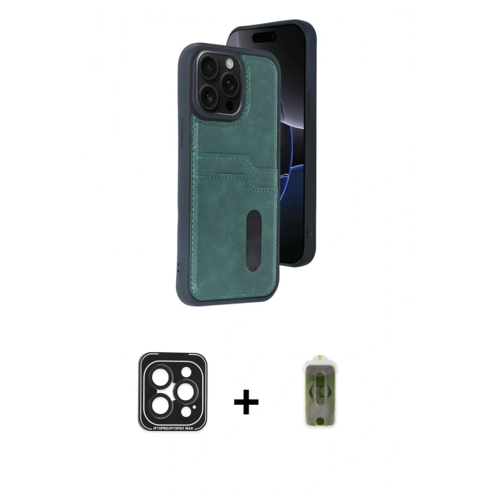 MARSİLYAN™- iPhone 15 Pro Max Kılıf Yörünge Işık Serisi - Siyah Joko Magic 5D Hayalet Cam + PVD Metal Kamera Lens - SH