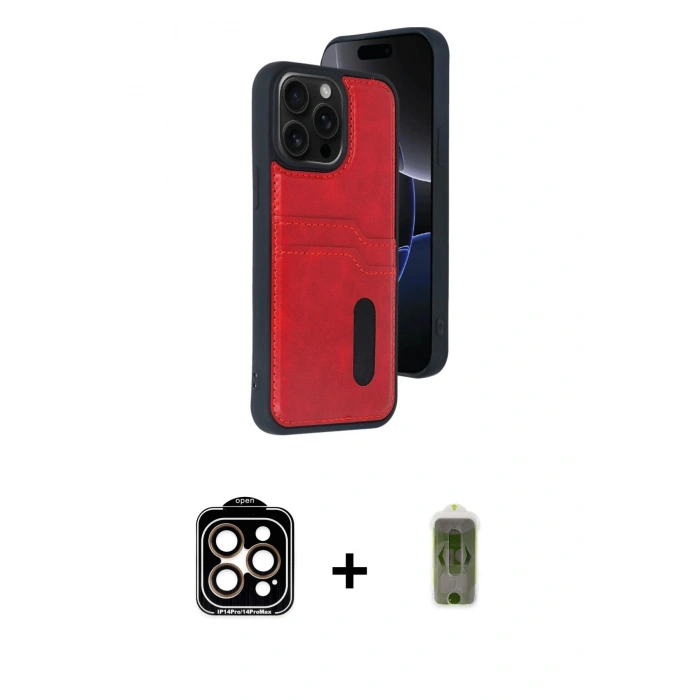 MARSİLYAN™- iPhone 15 Pro Max Kılıf Yörünge Işık Serisi - Siyah Joko Magic 5D Hayalet Cam + Turuncu PVD Metal Kamera Lens