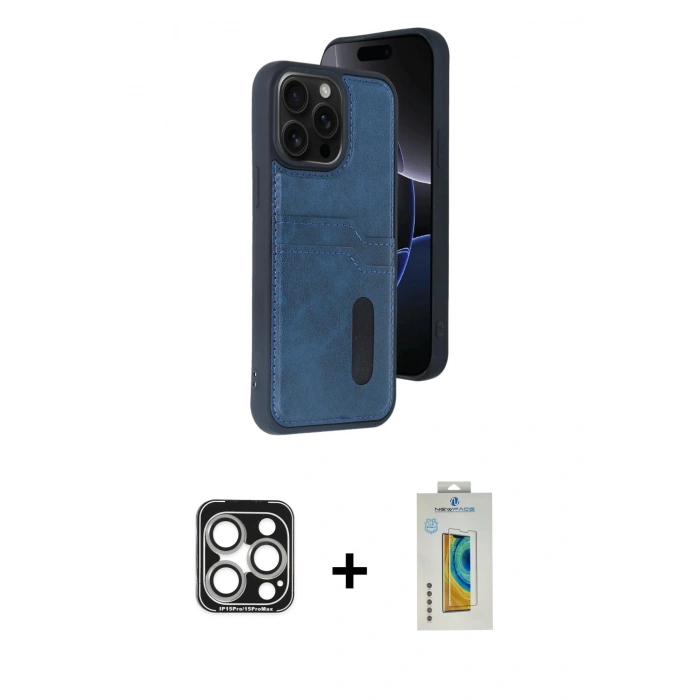 MARSİLYAN™- iPhone 15 Pro Max Kılıf Yörünge Işık Serisi - Siyah Polymer Nano Ekran Koruyucu + PVD Metal Kamera Lens - GS