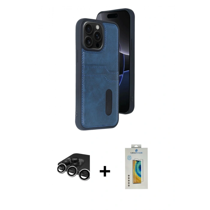 MARSİLYAN™- iPhone 15 Pro Max Kılıf Yörünge Işık Serisi - Siyah Polymer Nano Ekran Koruyucu + Gümüş Raze Metal Kamera Lens