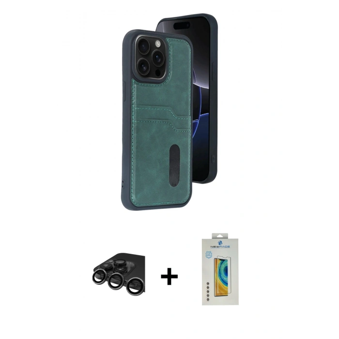MARSİLYAN™- iPhone 15 Pro Max Kılıf Yörünge Işık Serisi - Siyah Polymer Nano Ekran Koruyucu + Raze Metal Kamera Lens - TMGI