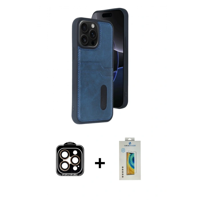MARSİLYAN™- iPhone 15 Pro Max Kılıf Yörünge Işık Serisi - Siyah Polymer Nano Ekran Koruyucu + PVD Metal Kamera Lens - TU