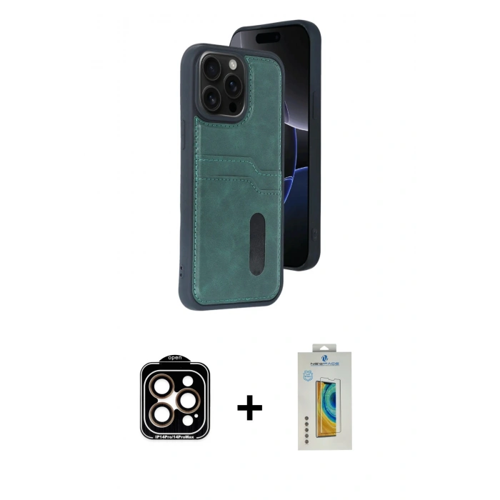 MARSİLYAN™- iPhone 15 Pro Max Kılıf Yörünge Işık Serisi - Siyah Polymer Nano Ekran Koruyucu + PVD Metal Kamera Lens - TU