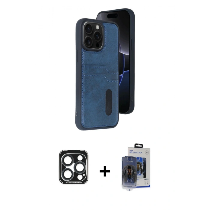 MARSİLYAN™- iPhone 15 Pro Max Kılıf Yörünge Işık Serisi - Siyah Vanessa Magic Cam + PVD Metal Kamera Lens - LT