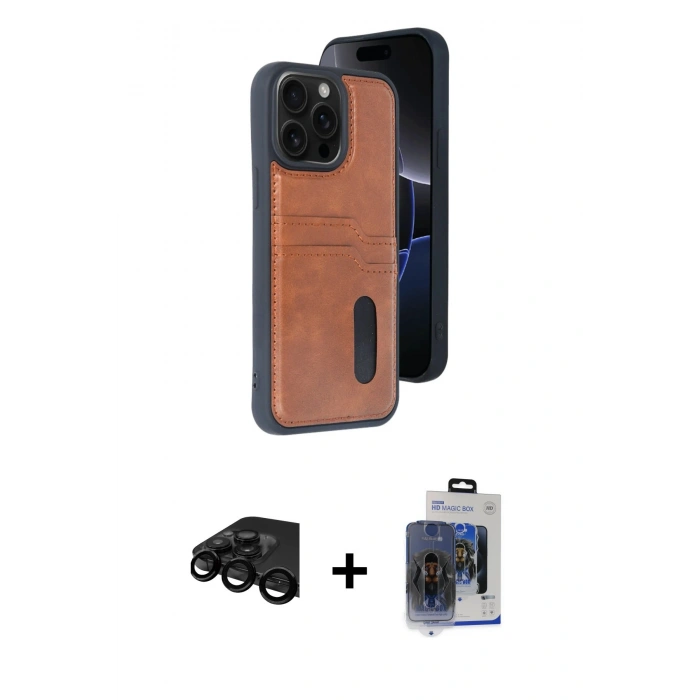 MARSİLYAN™- iPhone 15 Pro Max Kılıf Yörünge Işık Serisi - Siyah Vanessa Magic Cam + Raze Metal Kamera Lens - SH