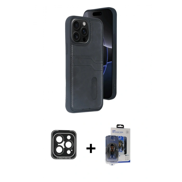 MARSİLYAN™- iPhone 15 Pro Max Kılıf Yörünge Işık Serisi - Siyah Vanessa Magic Cam + PVD Metal Kamera Lens - SH