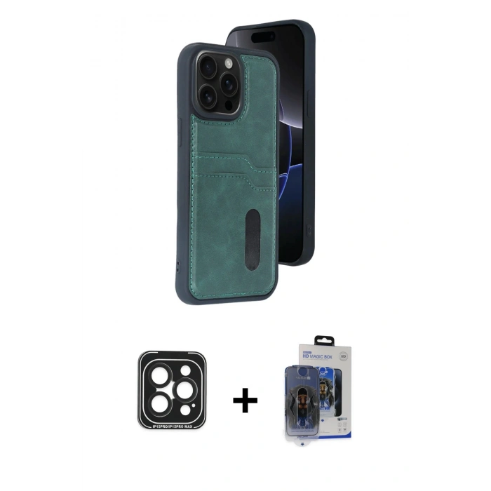 MARSİLYAN™- iPhone 15 Pro Max Kılıf Yörünge Işık Serisi - Siyah Vanessa Magic Cam + PVD Metal Kamera Lens - SH