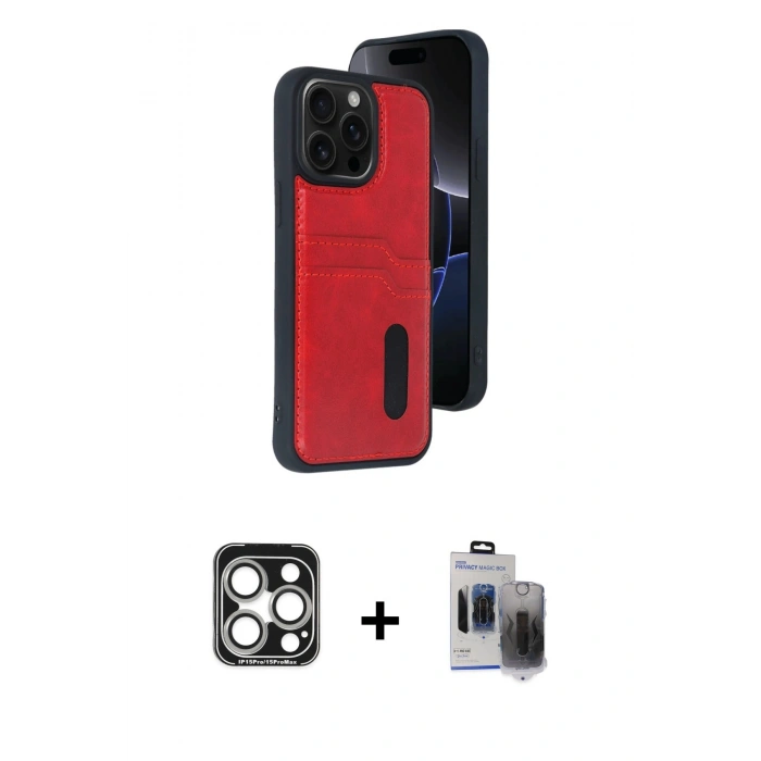 MARSİLYAN™- iPhone 15 Pro Max Kılıf Yörünge Işık Serisi - Siyah Vanessa Magic Hayalet Cam + PVD Metal Kamera Lens - GS