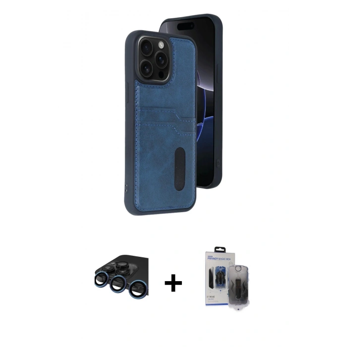 MARSİLYAN™- iPhone 15 Pro Max Kılıf Yörünge Işık Serisi - Siyah Vanessa Magic Hayalet Cam + Raze Metal Kamera Lens - LT