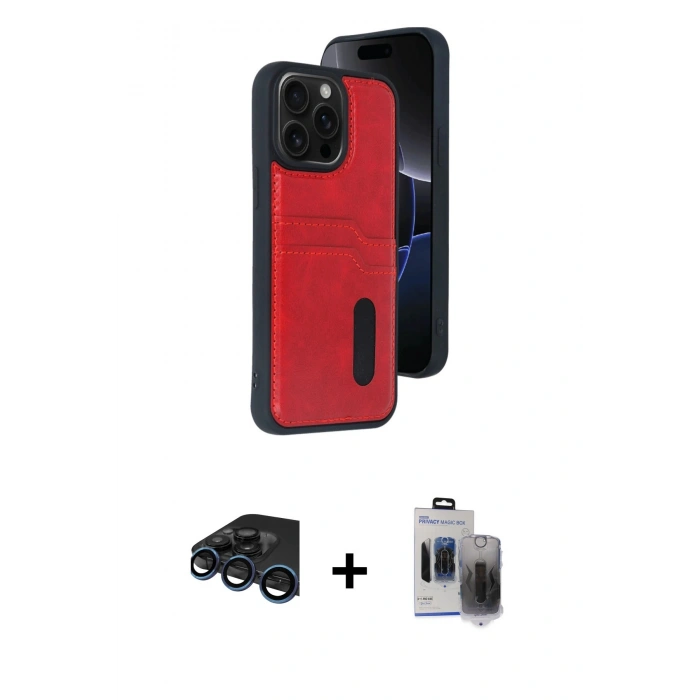 MARSİLYAN™- iPhone 15 Pro Max Kılıf Yörünge Işık Serisi - Siyah Vanessa Magic Hayalet Cam + Raze Metal Kamera Lens - LT
